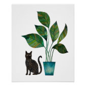 Kat met Potted Plant Waterverf Perfect Poster (Voorkant)