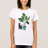 Kat met Potted Plant Waterverf T-shirt (Voorkant)