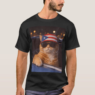 Kat met Puerto Rico vlag hoed zonnebril T-shirt