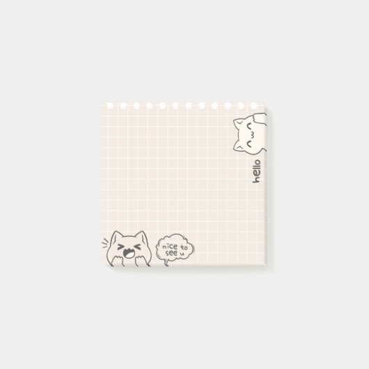 Kat met rasterachtergrond zegt hallo leuk je te zi post-it® notes (Voorkant)