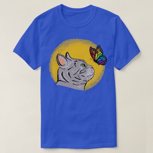 Kat met regenboogvlinder t-shirt (Design voorkant)
