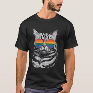 Kat met regenboogzonnebril LGBTQ trots T-shirt