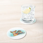 Kat met rendierlijk Pet en slee kerst Ronde Kartonnen Onderzetter (Insitu)