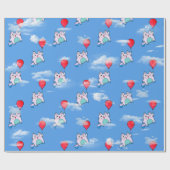 Kat met rode ballon in wolken cadeaupapier (Vlak)