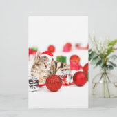 Kat met rode kerstkerstkerstkerstsieraad briefpapier (Staand voorkant)