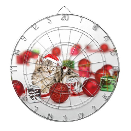 Kat met rode kerstkerstkerstkerstsieraad dartbord (Voorkant)