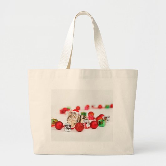Kat met rode kerstkerstkerstkerstsieraad grote tote bag (Voorkant)
