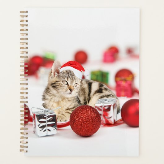 Kat met rode kerstkerstkerstkerstsieraad planner (Voorkant)