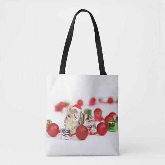 Kat met rode kerstmuts tote bag (Voorkant)