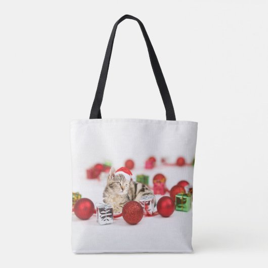 Kat met rode kerstmuts tote bag (Achterkant)