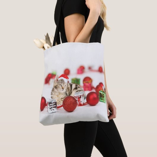 Kat met rode kerstmuts tote bag (Dichtbij)