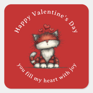Kat met Rode Liefdesharten Schattig Leuk Valentijn Vierkante Sticker