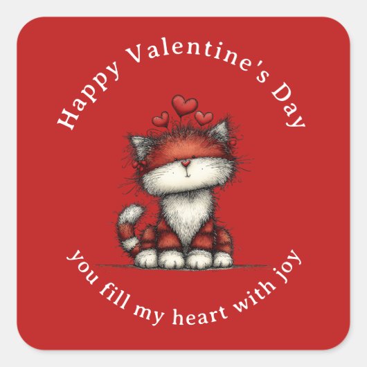 Kat met Rode Liefdesharten Schattig Leuk Valentijn Vierkante Sticker (Voorkant)