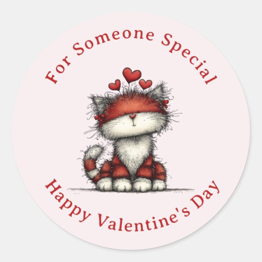 Kat met rode liefdesharten Schattig Leuke Valentij Ronde Sticker (Voorkant)
