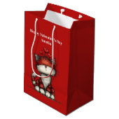 Kat met Rode Liefdesharten Valentijnsdag Medium Cadeauzakje (Achterkant Gekanteld)