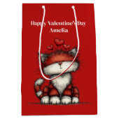 Kat met Rode Liefdesharten Valentijnsdag Medium Cadeauzakje (Voorkant)