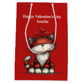 Kat met Rode Liefdesharten Valentijnsdag Medium Cadeauzakje (Achterkant)