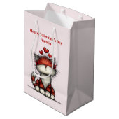Kat met rode liefdesharten Valentijnsdag Medium Cadeauzakje (Achterkant Gekanteld)