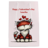 Kat met rode liefdesharten Valentijnsdag Medium Cadeauzakje (Voorkant)