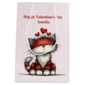 Kat met rode liefdesharten Valentijnsdag Medium Cadeauzakje (Achterkant)