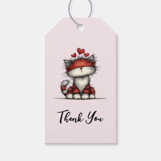 Kat met rode liefdeshartjes Schattig en grappig Da Cadeaulabel (Voorkant)