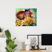 KAT MET RODE LINT EN ZONNEBLOEMEN POSTER (Thuiskantoor)