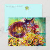 KAT MET RODE RIBBON EN ZONNEN BRIEFKAART (Voorkant / Achterkant)