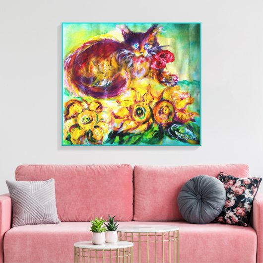 KAT MET RODE RIBBON EN ZONNEN CANVAS AFDRUK (Insitu (Woonkamer))