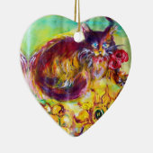 KAT MET RODE RIBBON EN ZONNEN KERAMISCH ORNAMENT (Rechts)