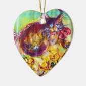 KAT MET RODE RIBBON EN ZONNEN KERAMISCH ORNAMENT (Links)