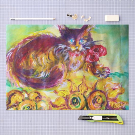 KAT MET RODE RIBBON EN ZONNEN TISSUEPAPIER (Craft)