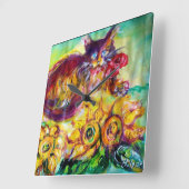 KAT MET RODE RIBBON EN ZONNEN VIERKANTE KLOK (Hoek)