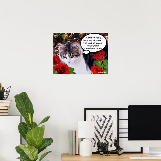 KAT MET RODE ROZEN POSTER (Thuiskantoor)