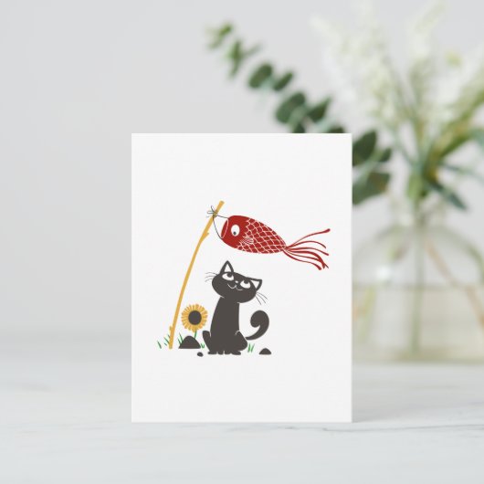 Kat met rolgordel en glansmachine - achtergrondkle briefkaart (Staand voorkant)