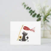 Kat met rolgordel en glansmachine - achtergrondkle briefkaart (Staand voorkant)