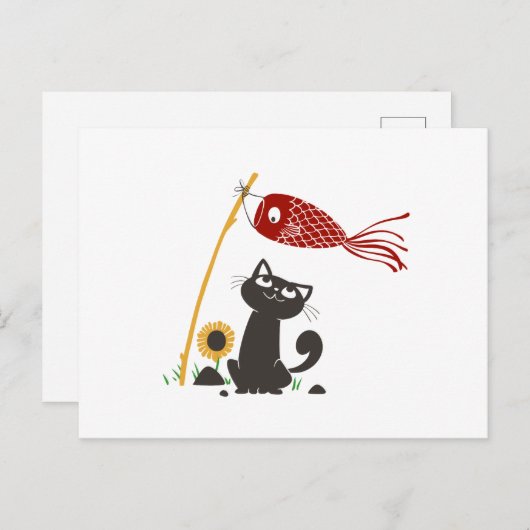 Kat met rolgordel en glansmachine - achtergrondkle briefkaart (Voorkant / Achterkant)