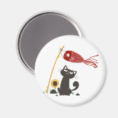 Kat met rolgordel en glansmachine - achtergrondkle magneet (Voorkant / Achterkant)