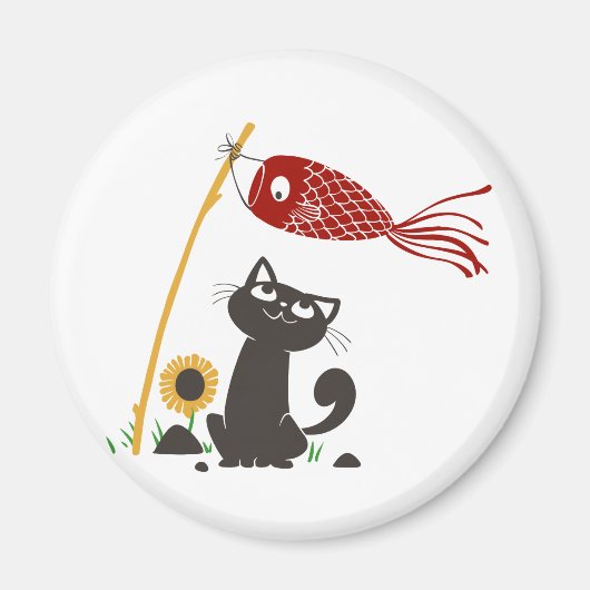 Kat met rolgordel en glansmachine - achtergrondkle magneet (Voorkant)