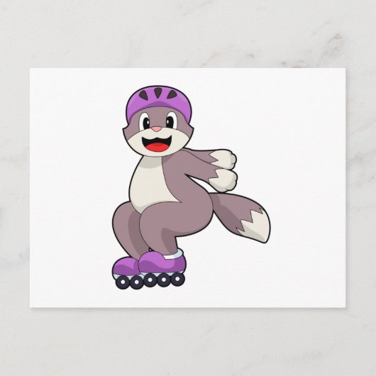 Kat met rollerschaatsen briefkaart (Voorkant)