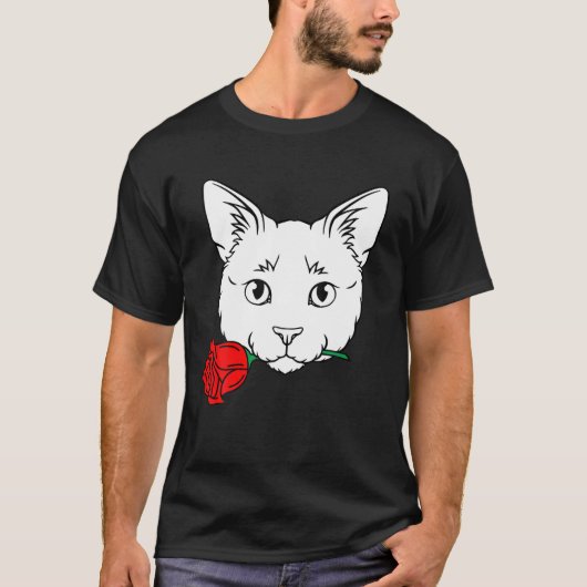 Kat met Roos Valentijnsdag Kute V-Day Keukenkit T-shirt (Voorkant)