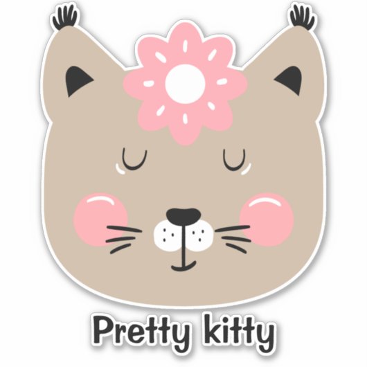  kat met roze bloem personaliseren sticker (Voorkant)