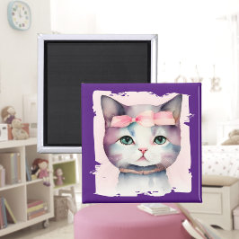 Kat met roze boogmagneet Magneet