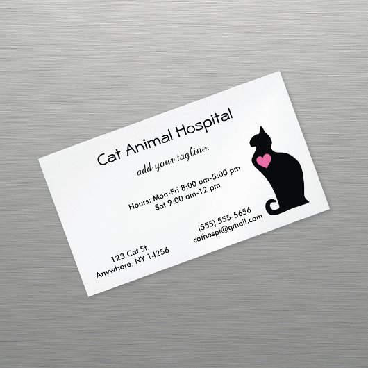 Kat met roze hart magnetisch visitekaartje