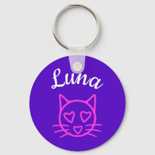 Kat met roze harten sleutelhanger