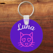 Kat met roze harten sleutelhanger (Voorkant)
