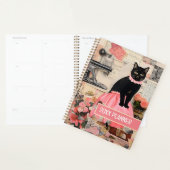 Kat met roze kettingen keuken bloemcollage planner (Display)