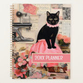 Kat met roze kettingen keuken bloemcollage planner (Voorkant)