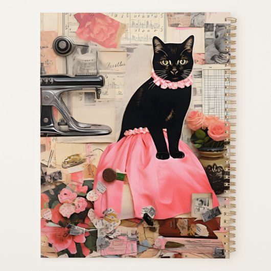 Kat met roze kettingen keuken bloemcollage planner (Achterkant)