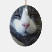 Kat met roze neus slapen keramisch ornament (Rechts)