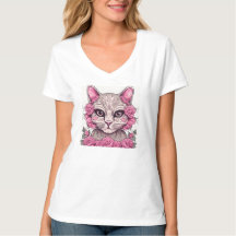 Kat met Roze Rozen Vrouwen T-Shirt T-shirt Top